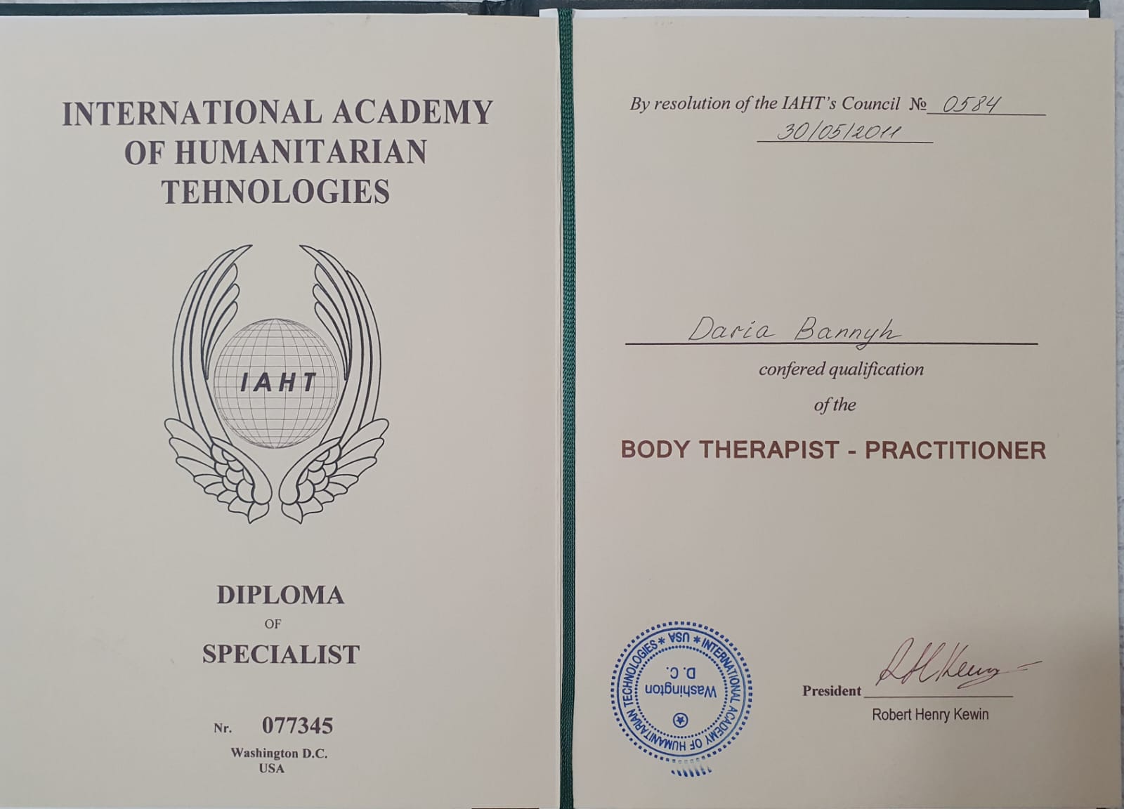 certificate Банных Дарья сертифицированный велнес-коуч